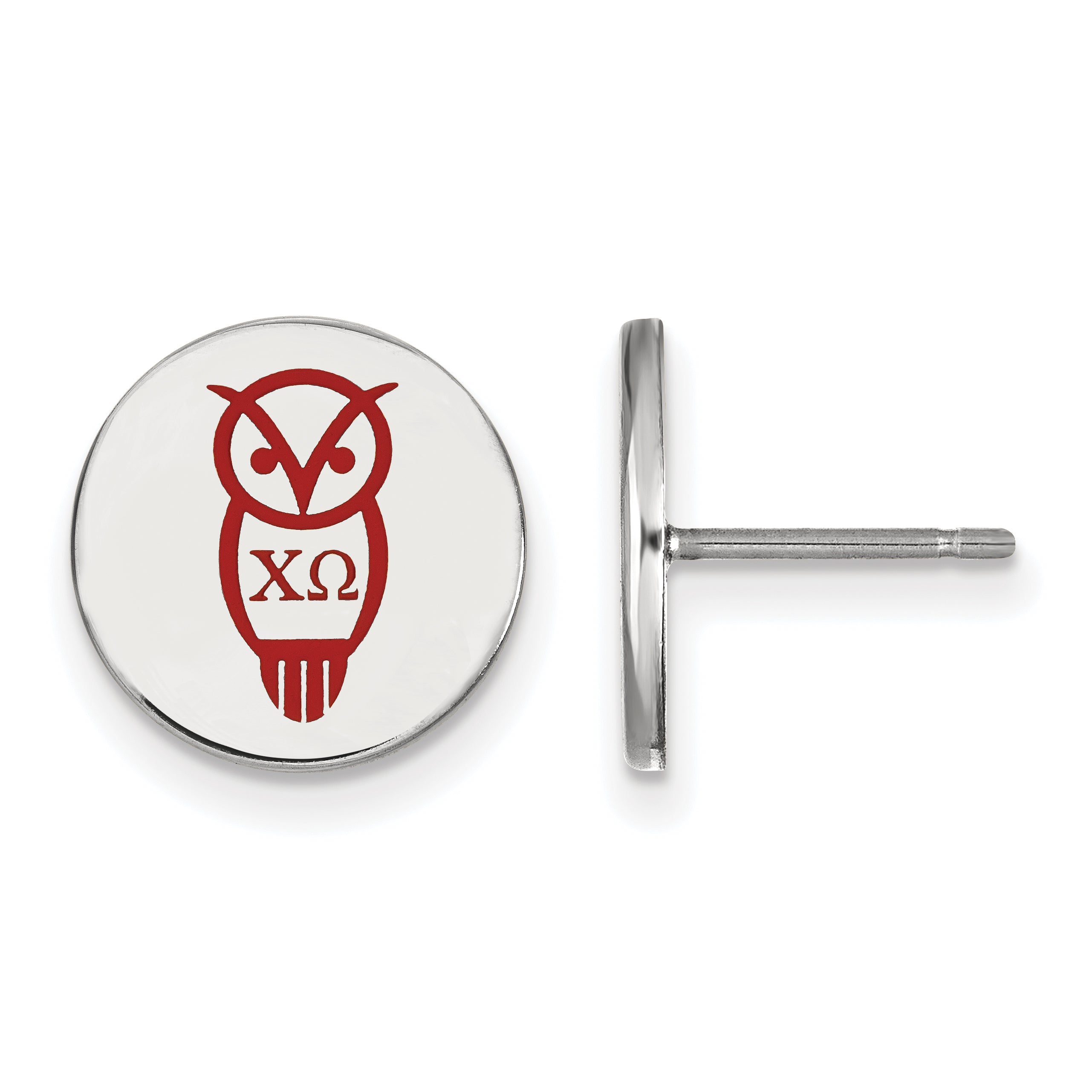 Sterling Silver Rhodium Plated Logoart Chi Omega Sorority Symbol Color Enamel Post Earrings