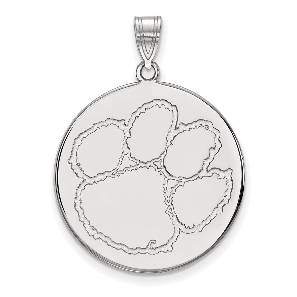14K White Gold Logoart Clemson University Tiger Paw Extra Large Disc Pendant