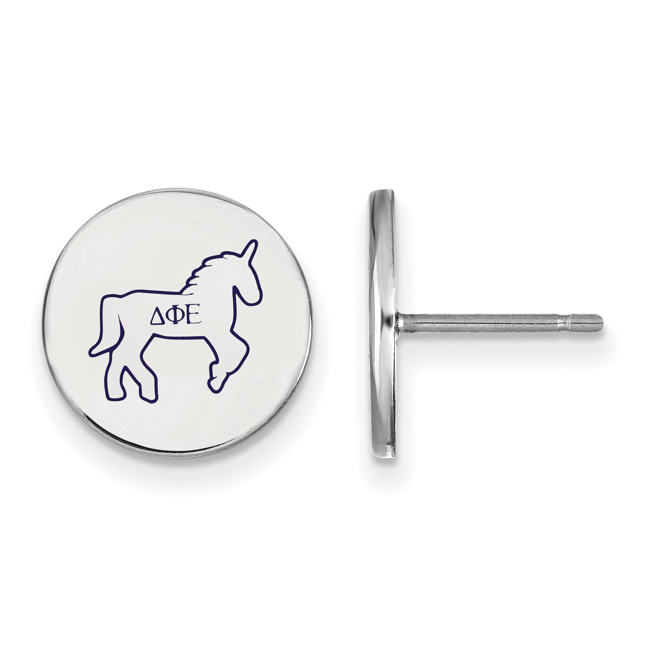 Sterling Silver Rhodium Plated Logoart Delta Phi Epsilon Sorority Symbol Color Enamel Post Earrings