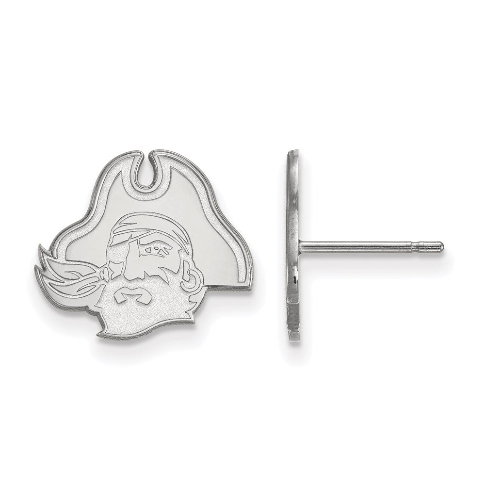 14K White Gold Logoart East Carolina University Pirate Small Post Earrings