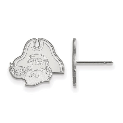 14K White Gold Logoart East Carolina University Pirate Small Post Earrings