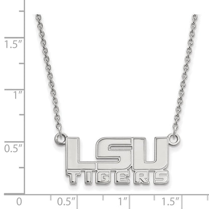 Sterling Silver Rhodium Plated Logoart Louisiana State University L S U Tigers Small Pendant 18 Inch Necklace