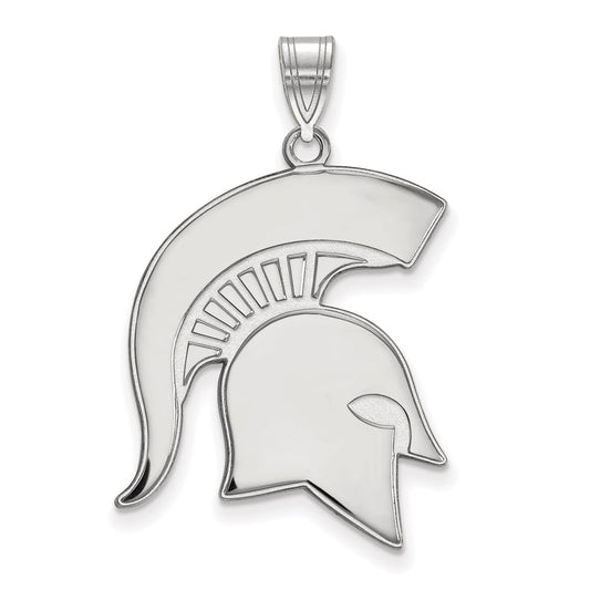 Sterling Silver Rhodium Plated Logoart Michigan State University Spartan Extra Large Pendant