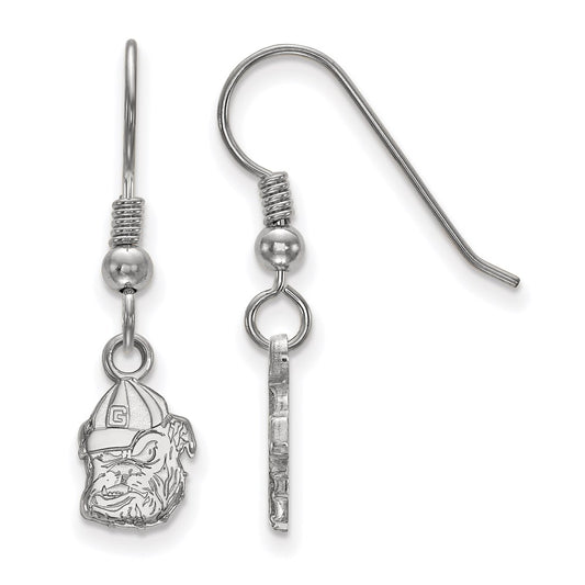 Sterling Silver Rhodium Plated Logoart University Of Georgia Bulldog Extra Small Dangle Wire Earrings