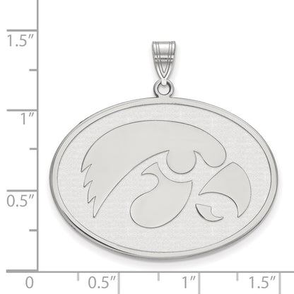 Sterling Silver Rhodium Plated Logoart University Of Iowa Hawk Extra Large Oval Pendant