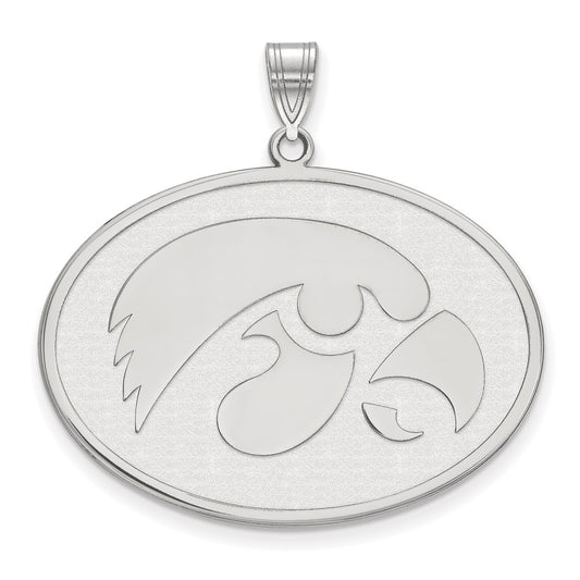 Sterling Silver Rhodium Plated Logoart University Of Iowa Hawk Extra Large Oval Pendant