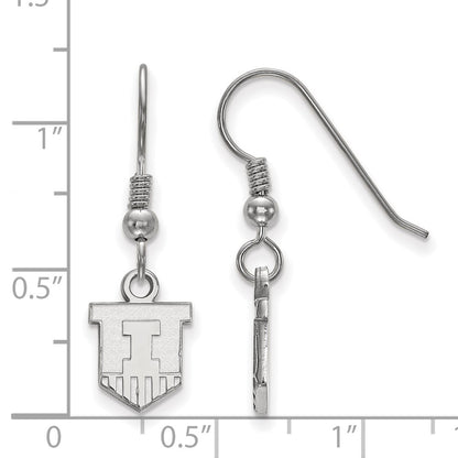 Sterling Silver Rhodium Plated Logoart University Of Illinois Victory Badge Extra Small Dangle Wire Earrings