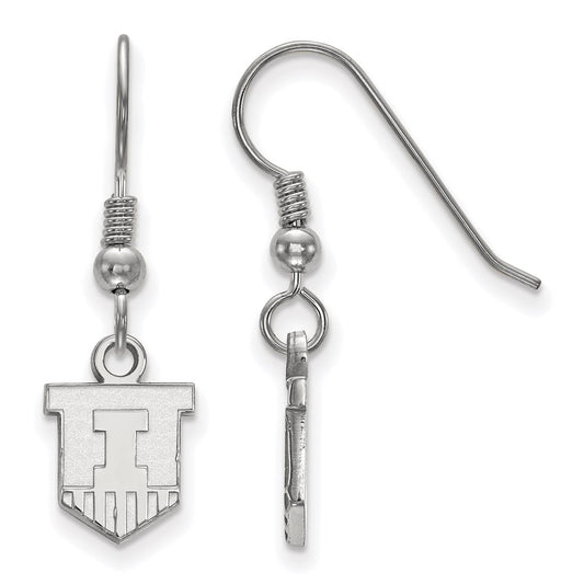 Sterling Silver Rhodium Plated Logoart University Of Illinois Victory Badge Extra Small Dangle Wire Earrings