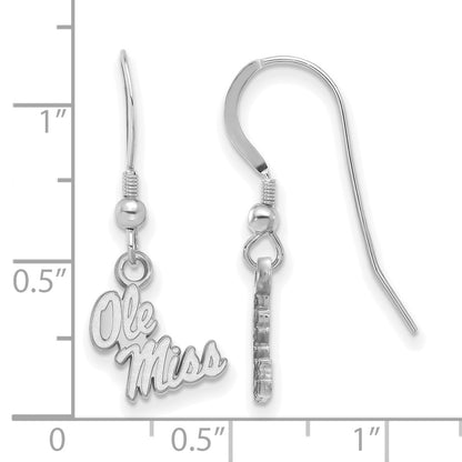 Sterling Silver Rhodium Plated Logoart University Of Mississippi Ole Miss Extra Small Dangle Wire Earrings
