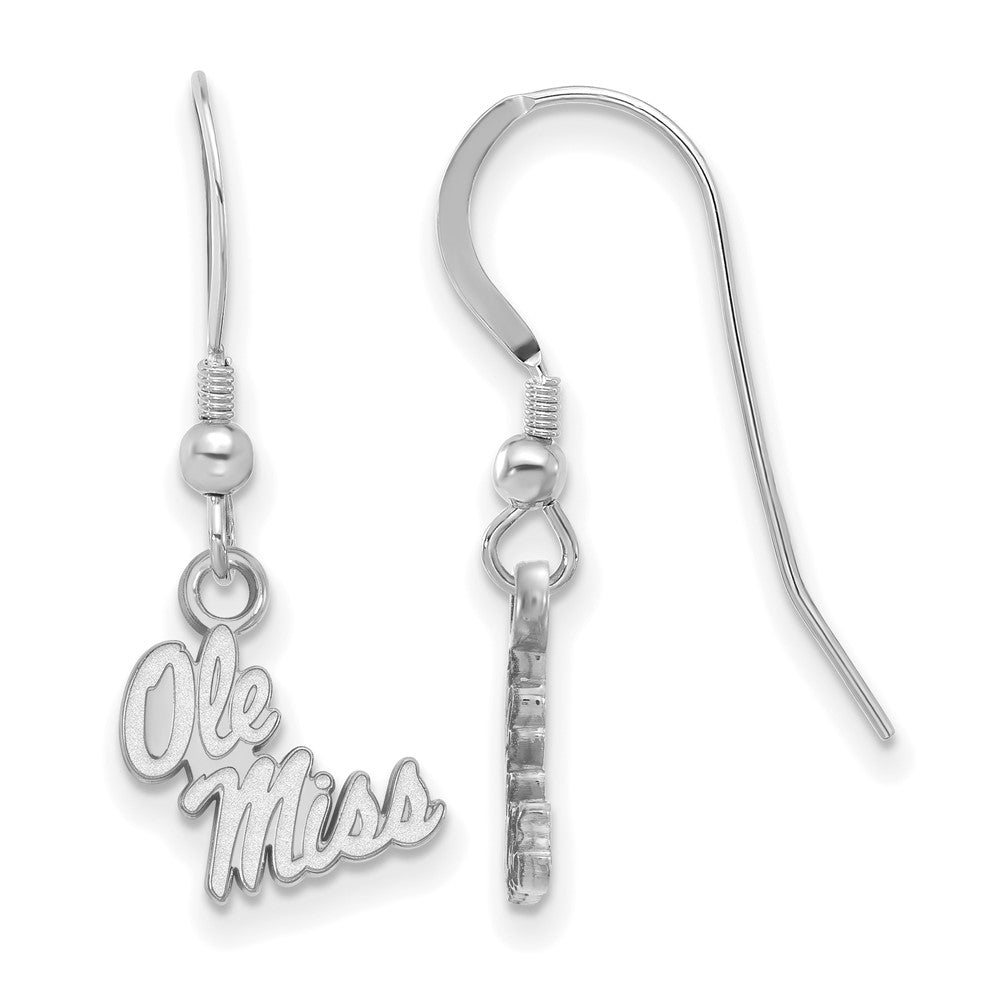 Sterling Silver Rhodium Plated Logoart University Of Mississippi Ole Miss Extra Small Dangle Wire Earrings
