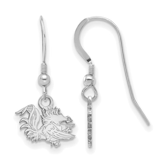 Sterling Silver Rhodium Plated Logoart University Of South Carolina Gamecock Extra Small Dangle Wire Earrings