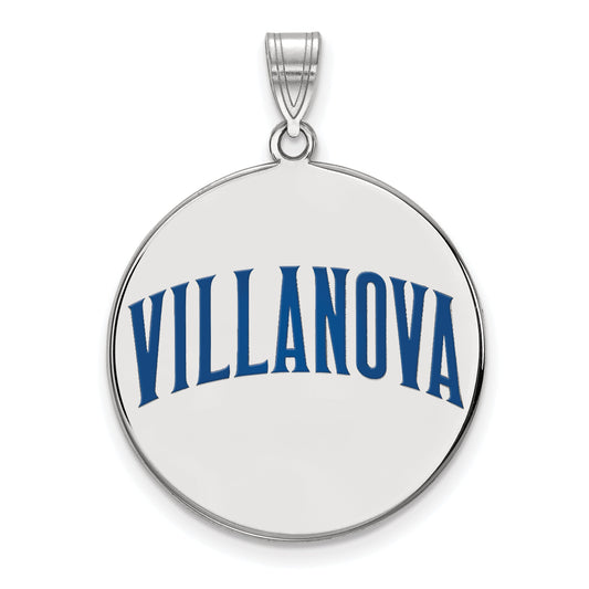 Sterling Silver Rhodium Plated Logoart Villanova University Extra Large Enameled Disc Pendant