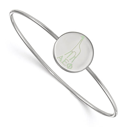 Sterling Silver S. Rh Plated Logoart Alpha Epsilon Phi Enameled Slip On Bangle
