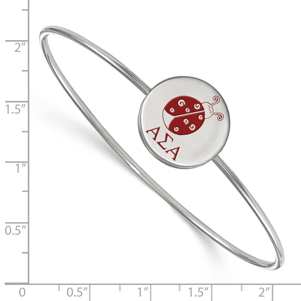 Sterling Silver S. Rh Plated Logoart Alpha Sigma Enameled Slip On Bangle