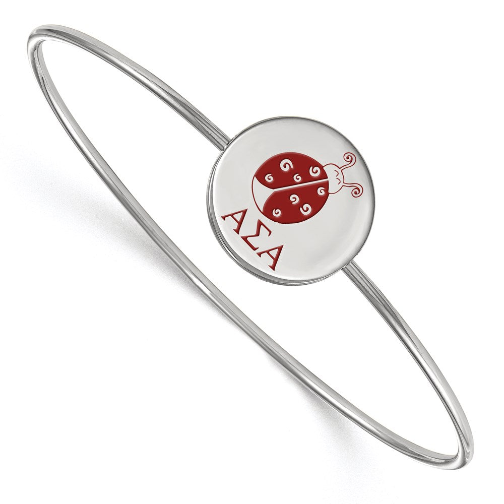 Sterling Silver S. Rh Plated Logoart Alpha Sigma Enameled Slip On Bangle