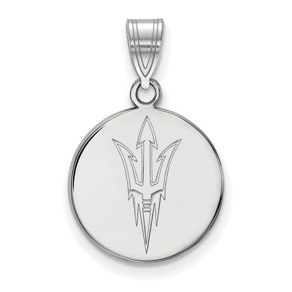 14K White Gold Logoart Arizona State University Pitchfork Medium Disc Pendant