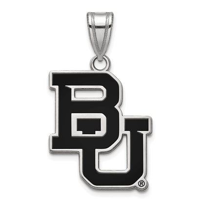 Sterling Silver Rhodium Plated Logoart Baylor University Bears Large Enameled Pendant