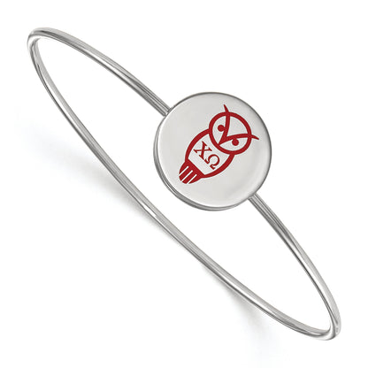 Sterling Silver Rh Plated Logoart Chi Omega Enameled Slip On Bangle