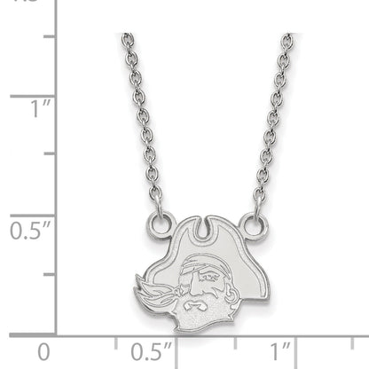 Sterling Silver Rhodium Plated Logoart East Carolina University Pirate Small Pendant 18 Inch Necklace