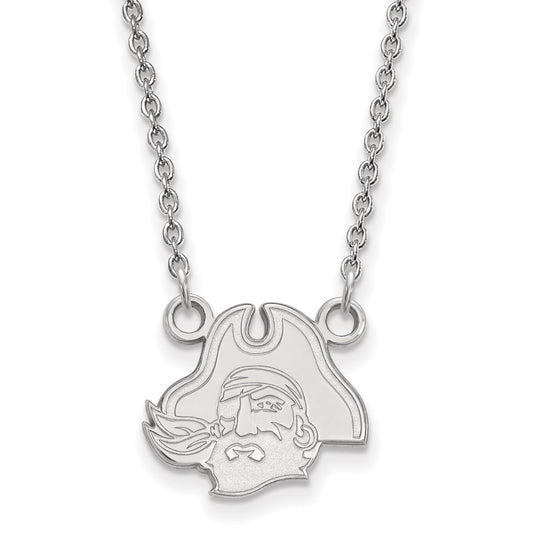Sterling Silver Rhodium Plated Logoart East Carolina University Pirate Small Pendant 18 Inch Necklace