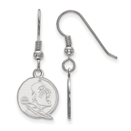Sterling Silver Rhodium Plated Logoart Florida State University Seminole Small Dangle Wire Earrings