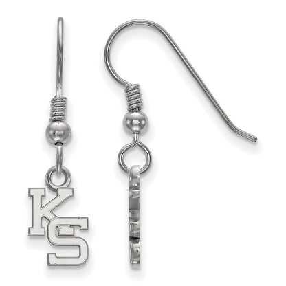 Sterling Silver Rhodium Plated Logoart Kansas State University K S Extra Small Dangle Wire Earrings