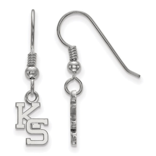 Sterling Silver Rhodium Plated Logoart Kansas State University K S Extra Small Dangle Wire Earrings