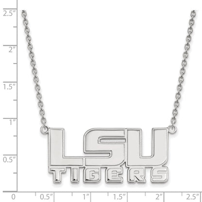10K White Gold Logoart Louisiana State University L S U Tigers Large Pendant 18 Inch Necklace