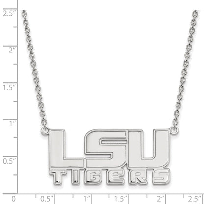 Sterling Silver Rhodium Plated Logoart Louisiana State University L S U Tigers Large Pendant 18 Inch Necklace