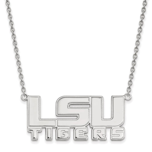 10K White Gold Logoart Louisiana State University L S U Tigers Large Pendant 18 Inch Necklace