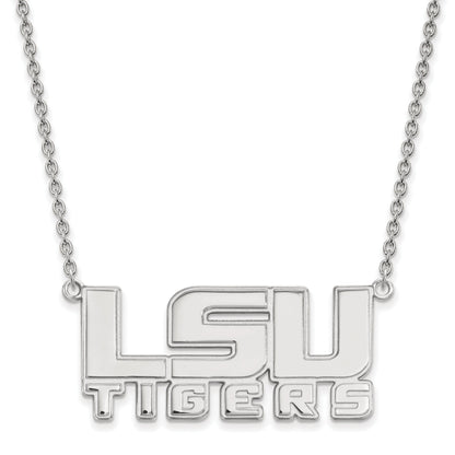 Sterling Silver Rhodium Plated Logoart Louisiana State University L S U Tigers Large Pendant 18 Inch Necklace