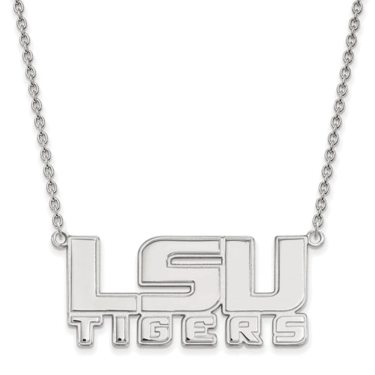 Sterling Silver Rhodium Plated Logoart Louisiana State University L S U Tigers Large Pendant 18 Inch Necklace