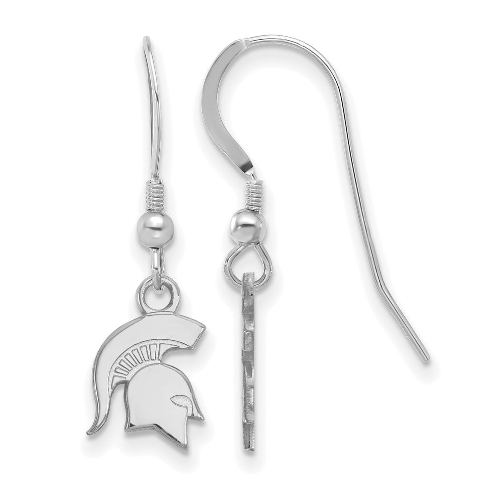 Sterling Silver Rhodium Plated Logoart Michigan State University Spartan Extra Small Dangle Wire Earrings