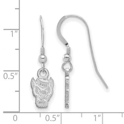 Sterling Silver Rhodium Plated Logoart North Carolina State University Wolf Extra Small Dangle Wire Earrings