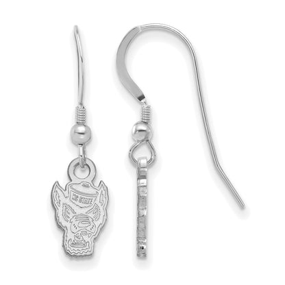 Sterling Silver Rhodium Plated Logoart North Carolina State University Wolf Extra Small Dangle Wire Earrings