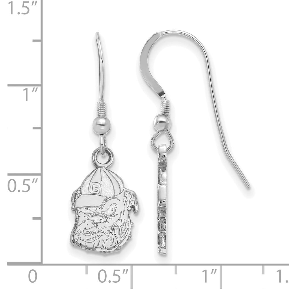 Sterling Silver Rhodium Plated Logoart University Of Georgia Bulldog Small Dangle Wire Earrings
