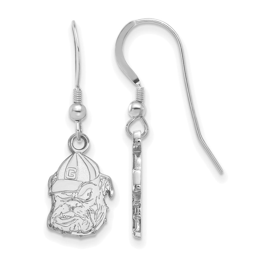 Sterling Silver Rhodium Plated Logoart University Of Georgia Bulldog Small Dangle Wire Earrings