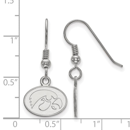 Sterling Silver Rhodium Plated Logoart University Of Iowa Hawk Extra Small Oval Dangle Wire Earrings