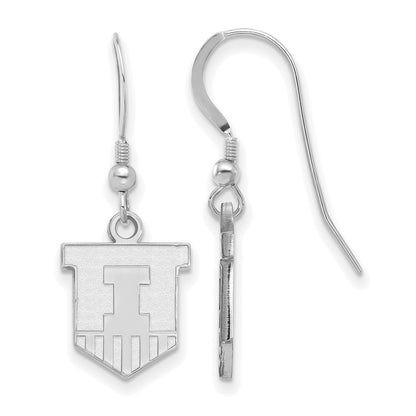 Sterling Silver Rhodium Plated Logoart University Of Illinois Victory Badge Small Dangle Wire Earrings
