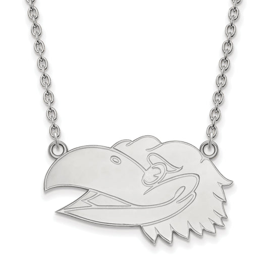 Sterling Silver Rhodium Plated Logoart University Of Kansas Jayhawk Large Pendant 18 Inch Necklace