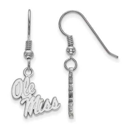 Sterling Silver Rhodium Plated Logoart University Of Mississippi Ole Miss Small Dangle Wire Earrings
