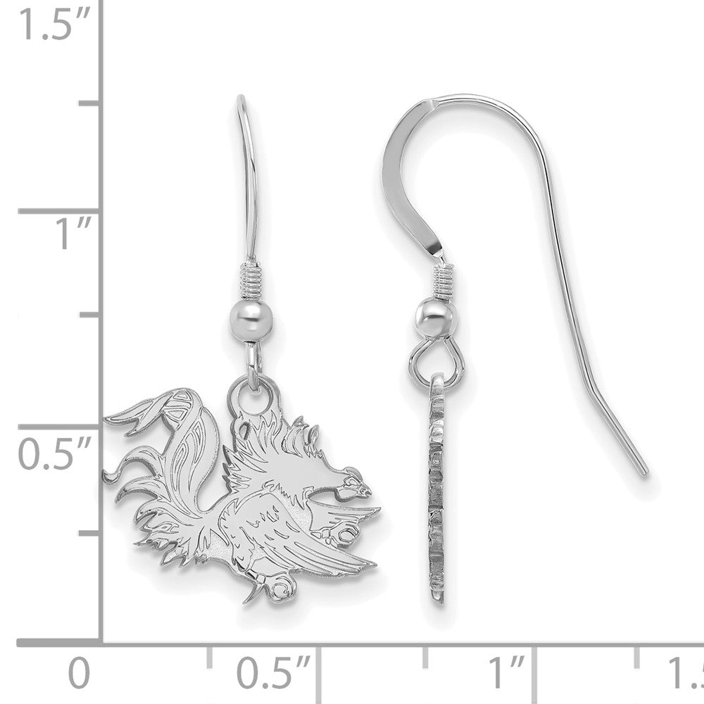 Sterling Silver Rhodium Plated Logoart University Of South Carolina Gamecock Small Dangle Wire Earrings