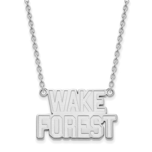Sterling Silver Rhodium Plated Logoart Wake Forest University W F Deacon Large Pendant 18 Inch Necklace