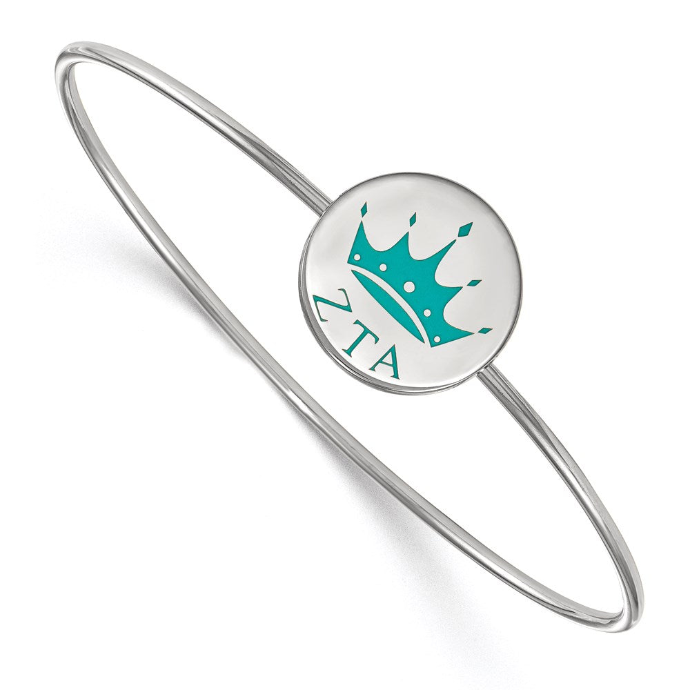 Sterling Silver Rh Plated Logoart Zeta Tau Alpha Enameled Slip On Bangle