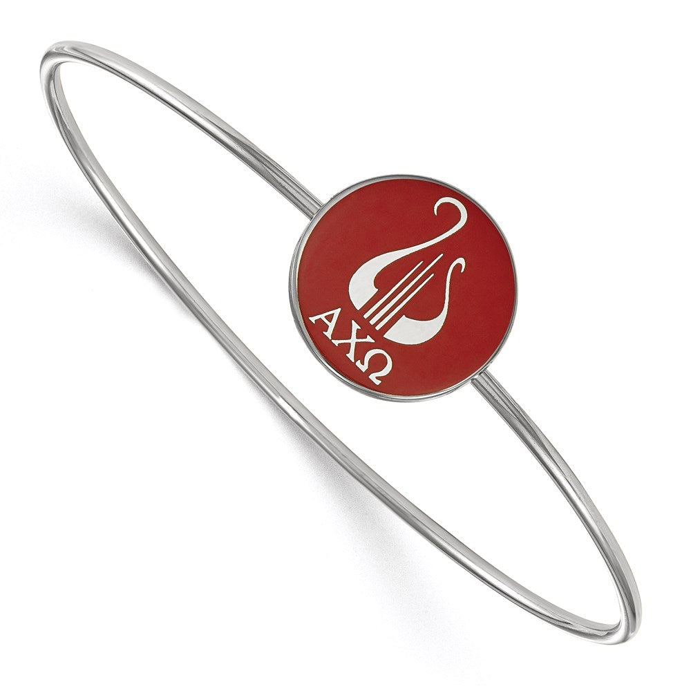 Sterling Silver Rh Plated Logoart Alpha Chi Omega Enameled Slip On Bangle