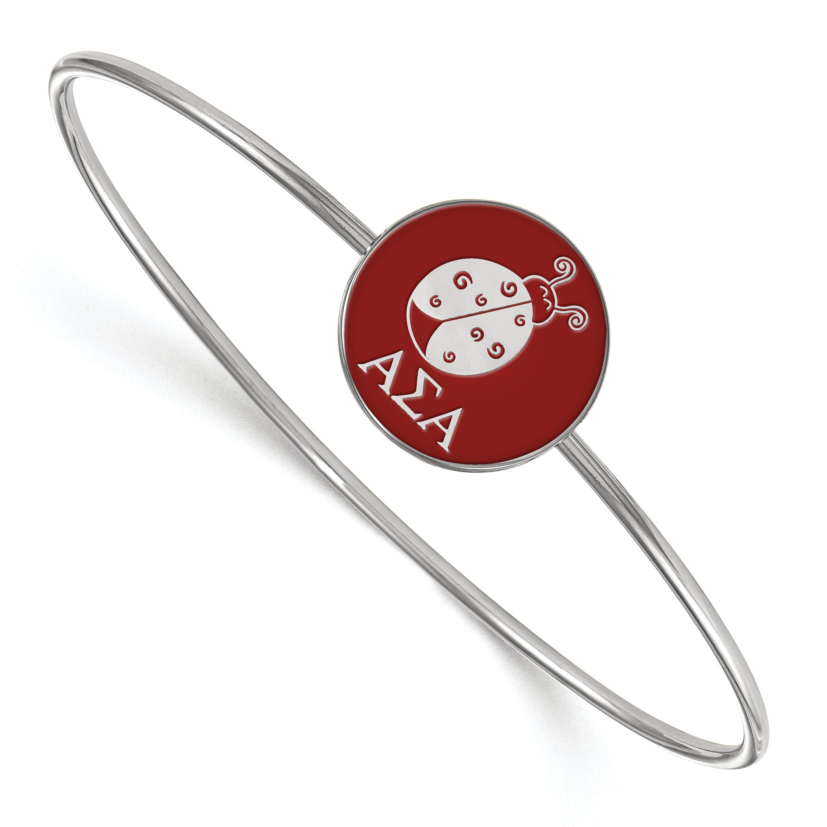 Sterling Silver S. Rh Plated Logoart Alpha Sigma Enameled Slip On Bangle