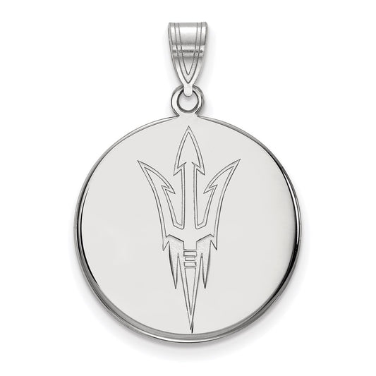 14K White Gold Logoart Arizona State University Pitchfork Large Disc Pendant