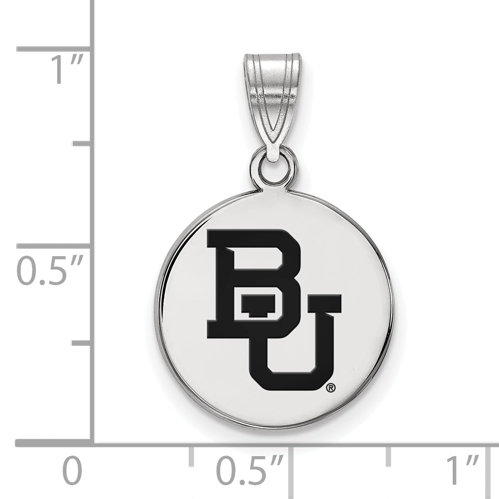 Sterling Silver Rhodium Plated Logoart Baylor University Bears Medium Enameled Disc Pendant