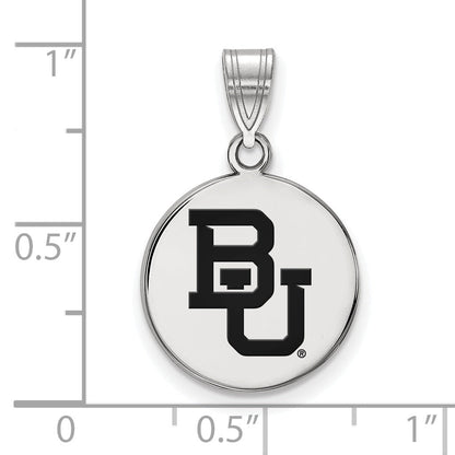 Sterling Silver Rhodium Plated Logoart Baylor University Bears Medium Enameled Disc Pendant