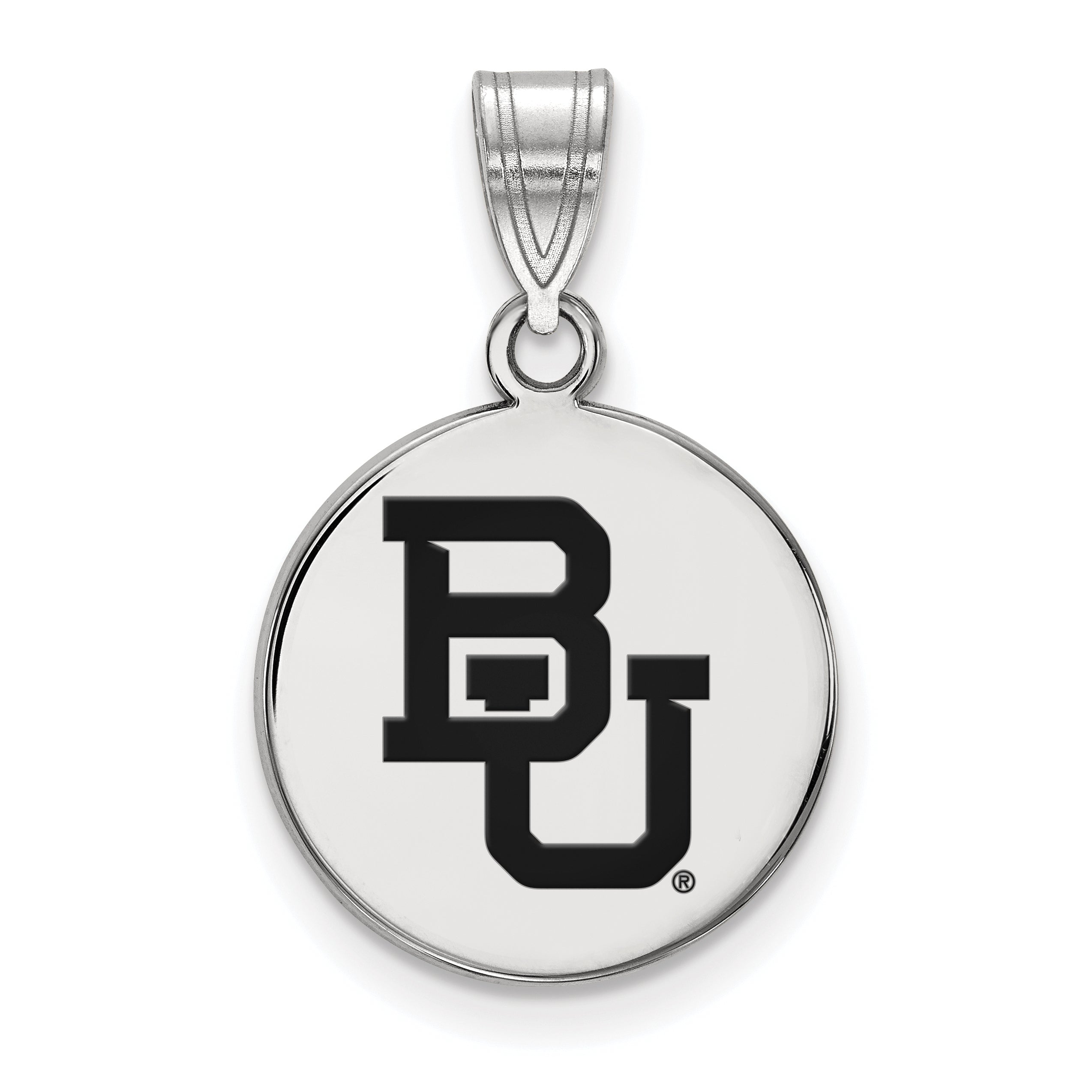 Sterling Silver Rhodium Plated Logoart Baylor University Bears Medium Enameled Disc Pendant